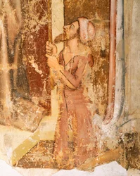 Zobrazení dárců, detail ze St Romuald, od Tommaso da Modena (1326-1379), freska, kostel San Nicolo, Treviso