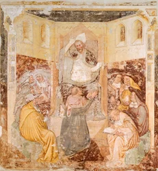 Abdikace, detail z Příběhů svaté Uršuly, od Tommaso da Modena (1326-1379), freska
