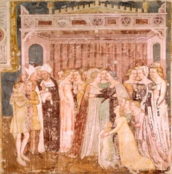 Rozloučení, detail z Legendy o svaté Uršule od Tommasa da Modena (1326-1379), freska, kostel Santa Caterina, Treviso