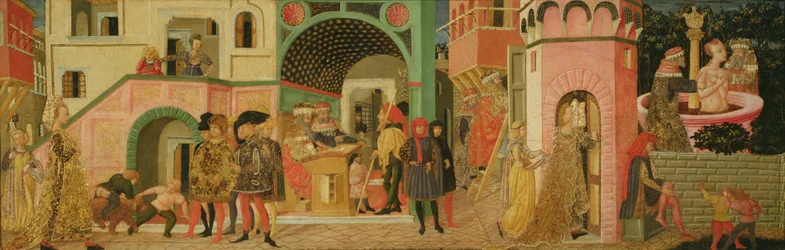 The Story of Susanna, přední panel svatební truhly, cca 1450 (tempera na panelu)