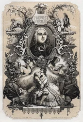 Frontispis „Histoire de Manon Lescaut et du Chevalier Des Grieux“ od Abbe Prevost (Antoine Francois Prevost) (1697-1763) - vydání z roku 1839 ilustrované Tonym Johannotem (1803-1852)