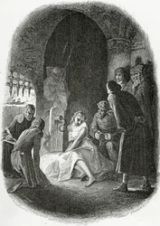 Výslech Esmeraldy - ilustrace z Notre Dame de Paris, 19. století