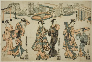 Girls Of Fukagawa - Ah Tri ptych (Fukagawa Musume Triple Width)