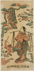 Herec Segawa Kikunojo I jako Mizue Gozen ve hře „Suehiro Izu Nikki“, hrál v divadle Nakamura v jedenáctém měsíci roku 1745 (?)
