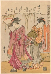 Fanoušek navrhující rozptýlenou bouři (Sensu no seiran) ze série „Osm módních scén salonu (Furyu zashiki hakkei)“