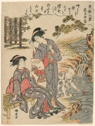 Fanoušek navrhující rozptýlenou bouři (Sensu no seiran) ze série „Osm scén salonu (Zashiki hakkei)“