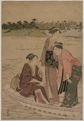 Cestující v trajektu na řece Sumida, 1784.