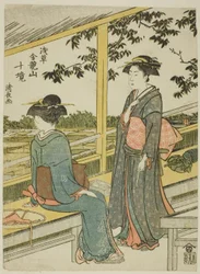 Čajovna s výhledem na rýžová pole, ze série "Deset okrsků chrámu Kinryuzan v Asakusa (Asakusa Kinruzan jikkei)"