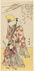 Herci Ichikawa Danjuro V a Ichikawa Ebizo IV, z pentaptychu jedenácti herců oslavujících festival svatyně bratří Soga