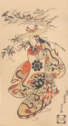 Herec Sawamura Kodenji jako žena v době festivalu Tanabata, 1698.