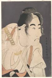 Bandō Mitsugorō II jako Ishii Genzō ve hře "Hana-ayame Bunroku Soga", asi 1794 (barevný dřevoryt)