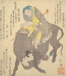 Čtení čínského mudrce při jízdě na buvolovi, ca. 1820.