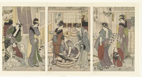 obchodník s rybami Čtvrtý měsíc, triptych Yongatsu, sanbukutsui (název na objektu) Dvanáct měsíců od Toyohiro a Toyokuni (název série) Toyohiro Toyokuni ryoga juniko (název série na objektu)