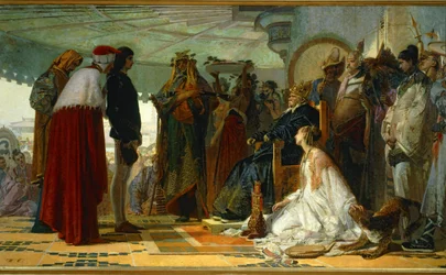 Marco Polo před tatarským velkochánem... (malba na plátně)