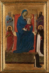 Panna s dítětem na trůnu se svatými Petrem, Pavlem, Janem Křtitelem a Dominikem a dominikánem...