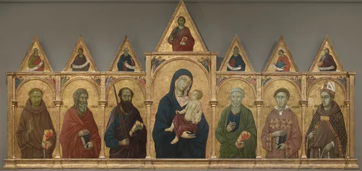 Panna a dítě se svatými Františkem, Ondřejem, Pavlem, Petrem, Štěpánem a Ludvíkem z Toulouse, kolem 1317-21