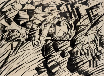 Stavy mysli: Ti, kteří jdou, 1912 (inkoust na papíře)