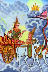 20151029, Vientiane, Laos: buddhistický chrám Wat Si Muang (Simuong). Obraz zobrazující životní příběh Buddhy Šákjamuniho