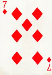 7 of Diamonds z balíčku hracích karet Goodall & Son Ltd., c1940.