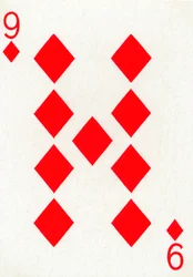 9 diamantů z balíčku hracích karet Goodall & Son Ltd., c1940