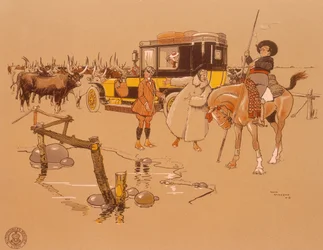Auto Berliet uvízlo uprostřed dobytka, 1906