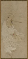 Číňan stojící v silném větru, období Edo, 17. století.