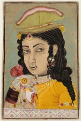 Evropská dáma držící láhev a pohár, c. 1710-20.