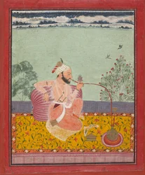 A Raja Smoking a Hookah, ca. 1690-1710.