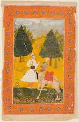 Rajputský válečník s velbloudem, možná Maru Ragini z Ragamaly, 1650-80.