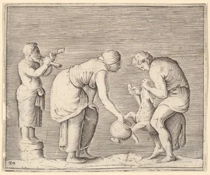 Žena sbírající krev z ovce, publikoval ca. 1599-1622.