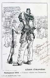 Kolona francouzské cizinecké legie postupující směrem k Tananarive, Madagaskar, 1895