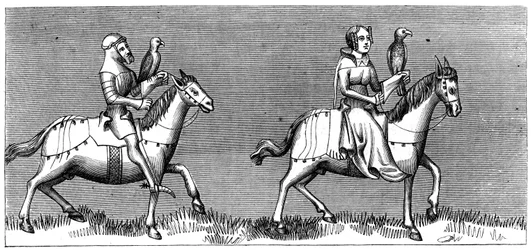 Dáma na cestě za jestřábnictvím, 14. století 1849