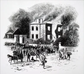Scéna z nepokojů v Birminghamu v roce 1791.