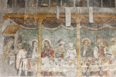 Freska kostela opatství Abondance: svatba v Cana, Abondance, Francie