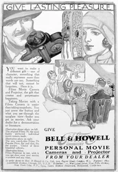 Reklama na osobní filmové kamery a projektory Bell & Howell, 20. léta 20. století