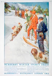 Reklama na zimní sportovní šaty Burberry, 1928