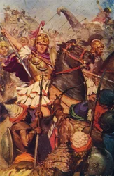 Alexander v bitvě s Porus, 326 př.nl c1912