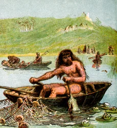Starověký Brit ve své lodi, c1850