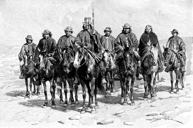Araukánský náčelník Mapuche a jeho štáb, ChileArgentina, 1895