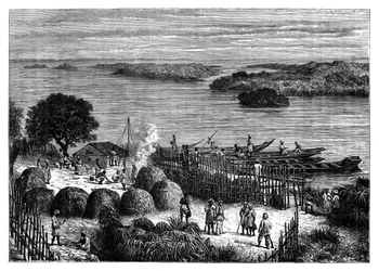 Tábořiště na řece Kongo, Afrika, c1890