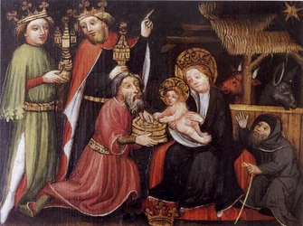 Klanění tří králů, neznámý mistr, asi 1400; Nadace evangelické nemocnice Isny