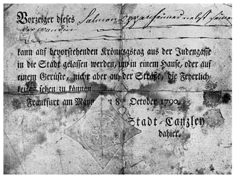 Antisemitismus: průkaz vydaný Židům ve Frankfurtu, 1790 1956