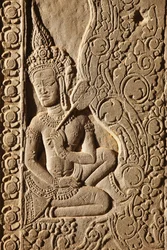 Apsara Dancer Carving v Angkor Wat, Siem Reap, Kambodža