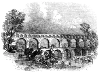 Akvadukt v Nimes v Pont du Gard, Francie, 1886