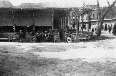 Arabská kavárna, Bagdád, Mezopotámie, WWI, 1918