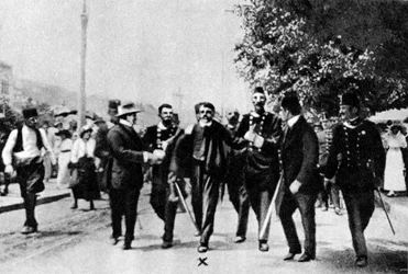 Zatčení Gavrila Principa, vraha arcivévody Františka Ferdinanda, 1914