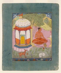 Asketický v krajině, ilustrující hudební režim Bangali Ragini, c1675