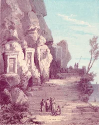 Asyrská socha na řece Nahr El Kelb nebo Dog River, c19. století.