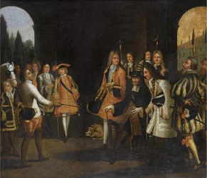 Audience Ludvíka XIV. u cara Petra Velikého ve Versailles, 1717, první polovina 18. stol.