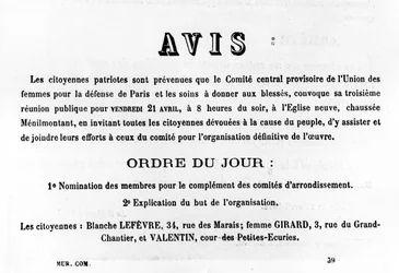 Avis, z francouzských politických plakátů Pařížské komuny, květen 1871